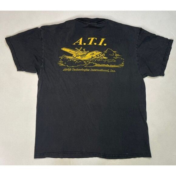 VINTAGE Airlift Technologies International ATI Graphic T-shirt Men Large Black - Picture 1 of 8